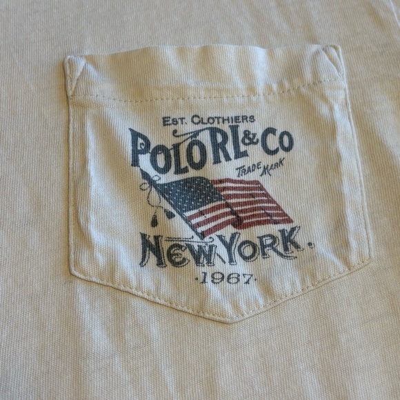 Polo Ralph Lauren Polo Long Sleeve Pocket T Shirt Off White Custom Fit Medium - Picture 8 of 9